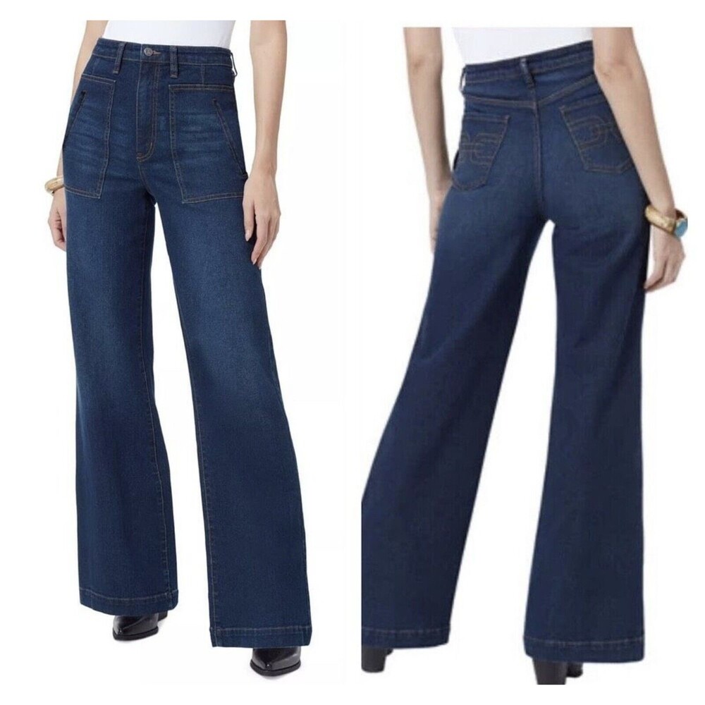Sam Edelman Codie High Rise Wide Leg In Lake Front Wash Jeans Blue 25